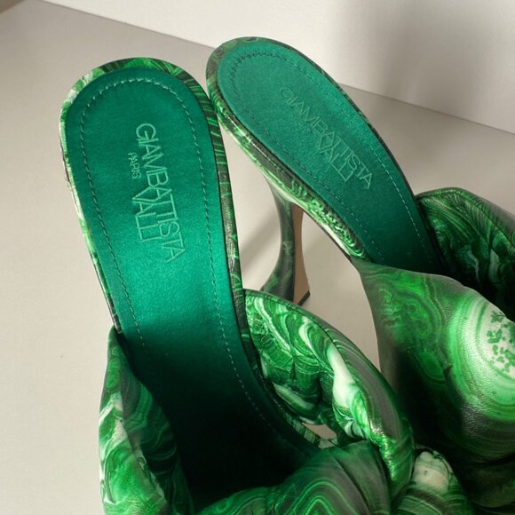 GIAMBATTISTA  VALLI Maxi Green Marble Knot Mules Women's Heel Sandals Si… - Picture 6 of 13